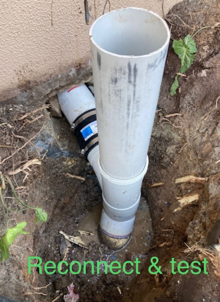 Reconnect and test pipe for robotic cutting and relining patch job in Elanora